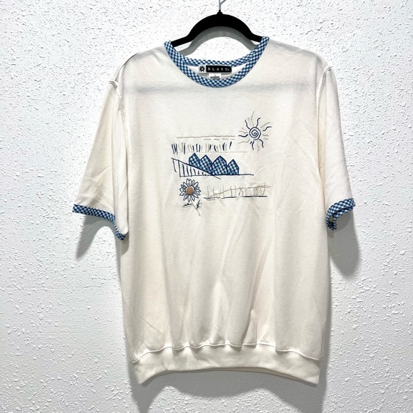 Blast gingham White and Blue Embroidered Women's Blouse L - Picture 1 of 6